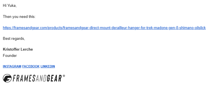 framesandgearからの回答